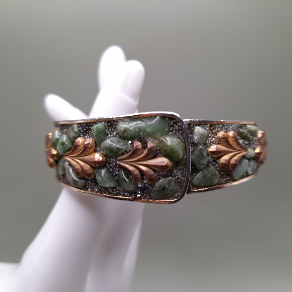 Vintage Jade Watch Cuff Bracelet, Pilgrim 17 Jewels, 6 1/2 Inches